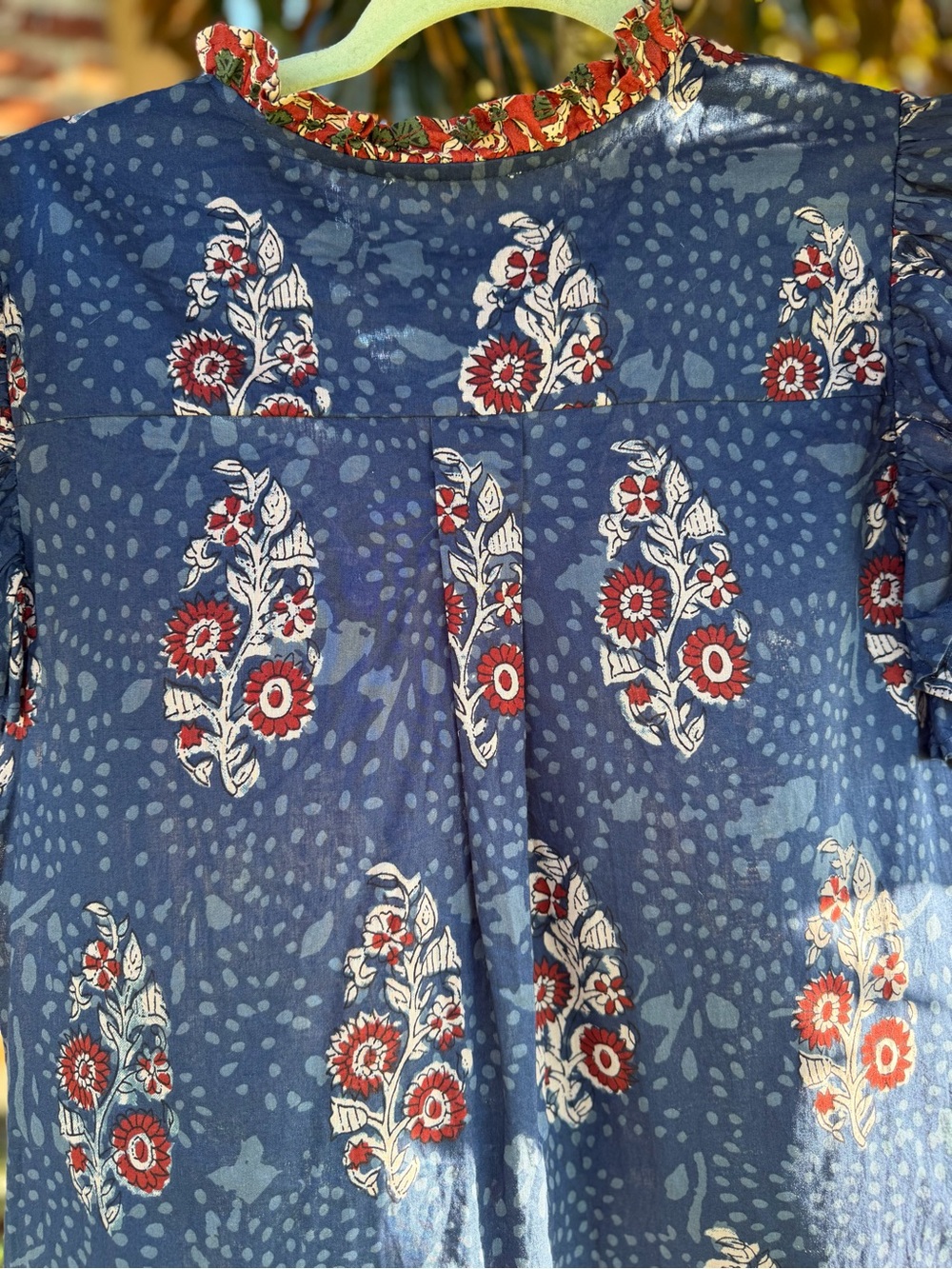 THML Blue Floral 100% Cotton Boho Ruffle Sleeve Blouse Top M - Picture 5 of 16